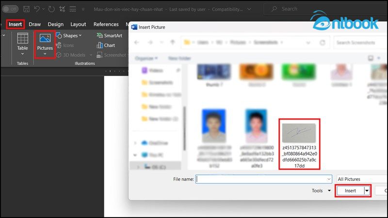 cách chèn chữ ký vào trong Word