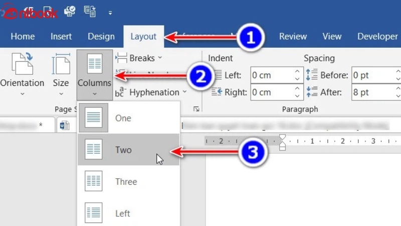 Sử dụng Columns để chia đôi trang giấy