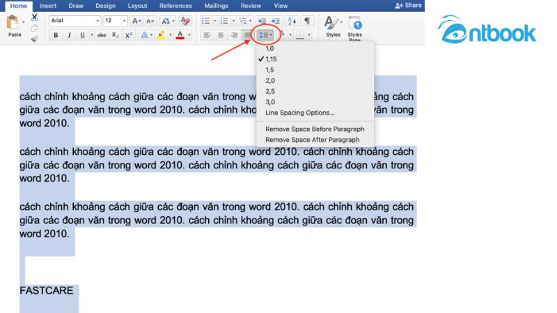 Cách đoạn 6pt trong Word