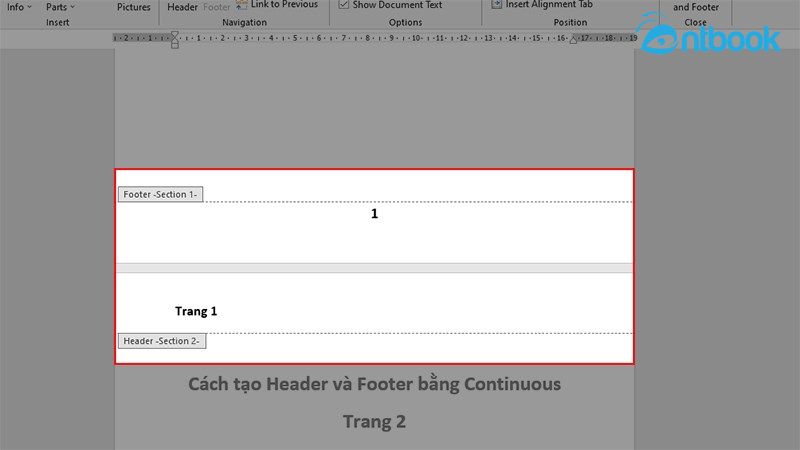 cách ngắt header, footer trong word