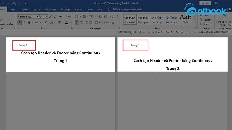 sửa hoặc xóa Header, Footer