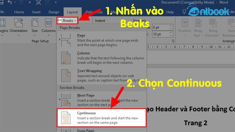 Cách ngắt header, footer trong Word