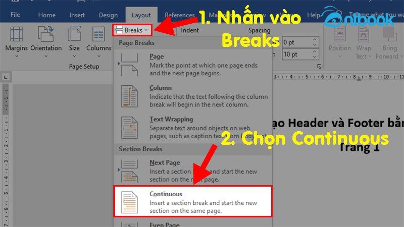 Cách ngắt header, footer trong Word