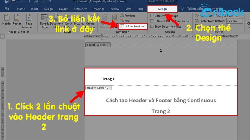 Cách ngắt header, footer trong Word