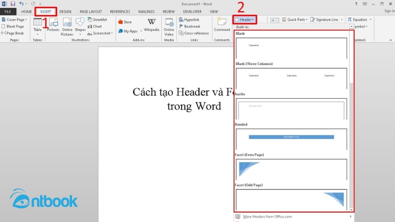 Cách tạo Header and Footer trong word