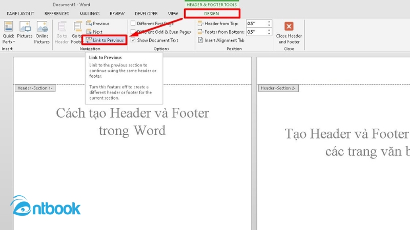 Cách tạo Header and Footer trong Word