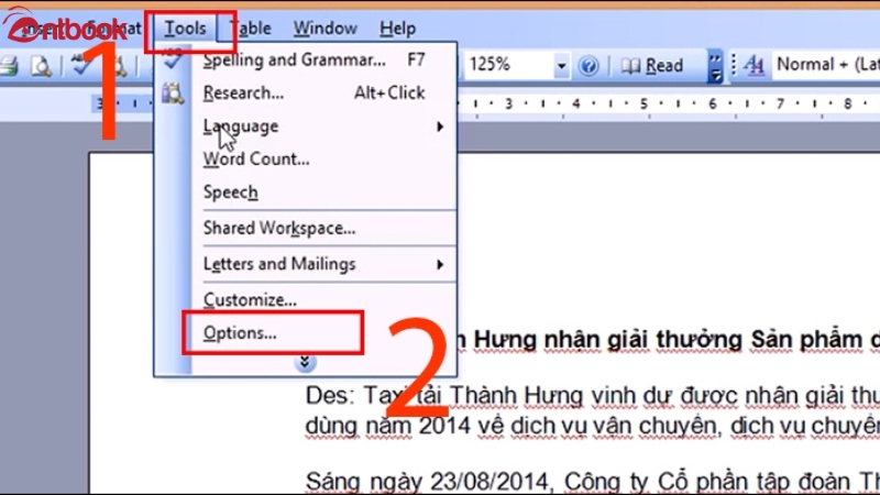 Cách tắt chính tả trong Word 2003