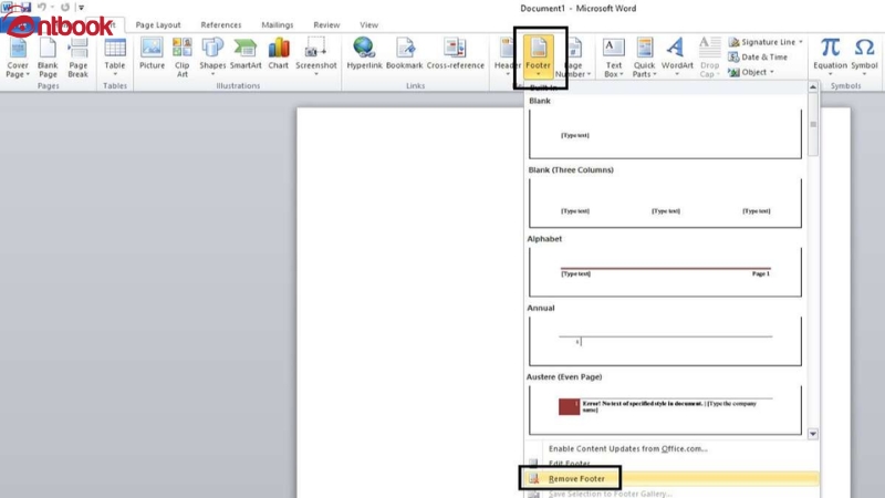 Xóa Footer trong một trang Word cụ thể