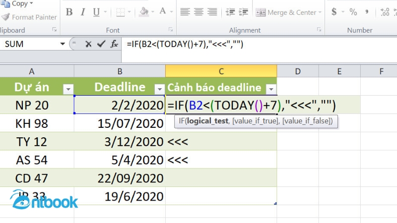 Hàm cảnh báo ngày hết hạn trong Excel