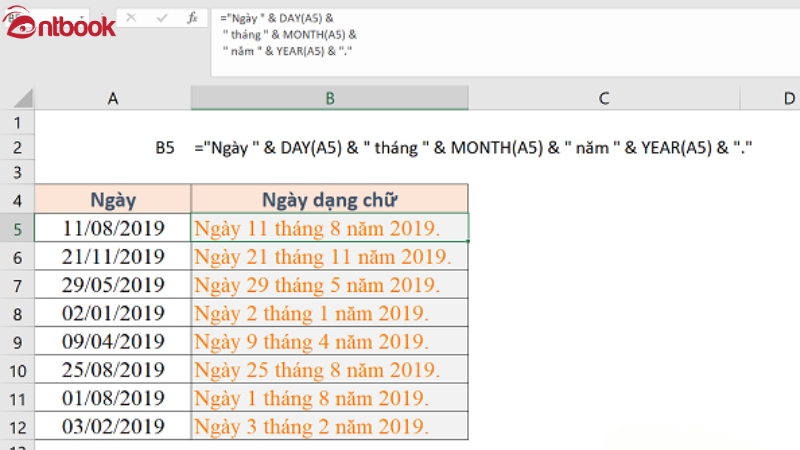 hàm lấy ngày trong excel