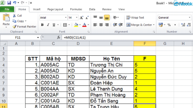 hàm mid trong excel