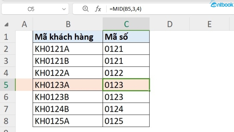 hàm mid trong excel