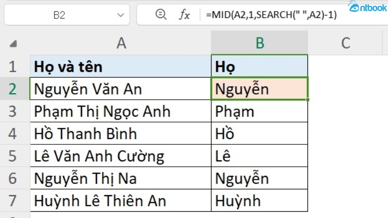 hàm mid trong excel