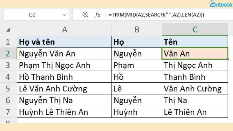 hàm mid trong excel