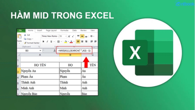 hàm mid trong excel