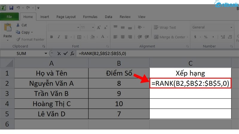 hàm rank trong excel