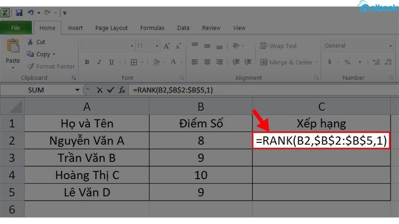 hàm rank trong excel