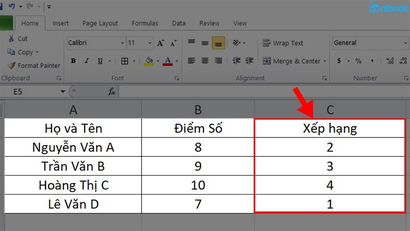 hàm rank trong excel