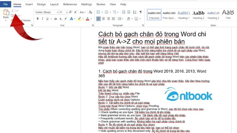 Cách bỏ gạch chân đỏ trong word