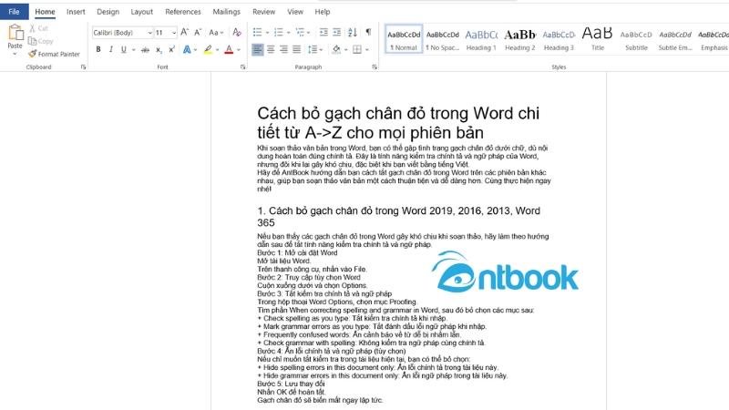 Cách bỏ gạch chân đỏ trong word