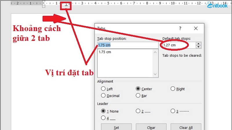 cách đặt tab trong word