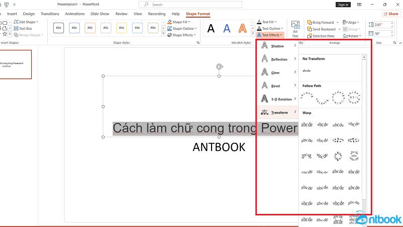 Cách làm chữ cong trong Powerpoint