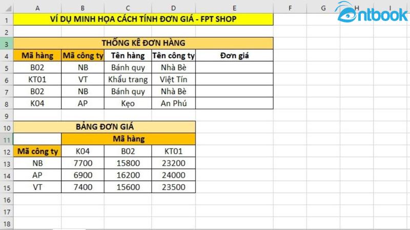 Cách tính đơn giá trong excel bằng hàm vlookup