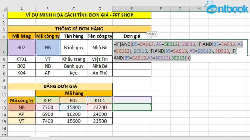 Ví dụ về cách tính đơn giá trong excel