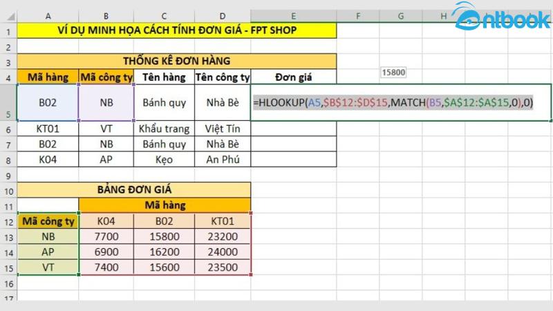 Cách tính đơn giá trong excel bằng hàm vlookup