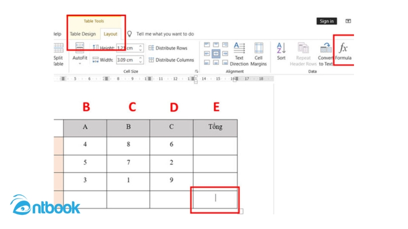 cách tính tổng trong word