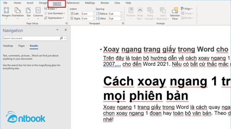 cách xoay ngang 1 trang giấy trong word