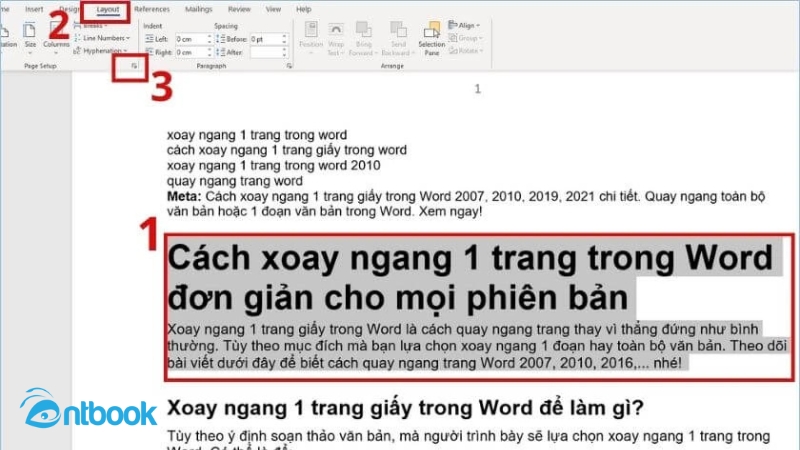 cách xoay ngang 1 trang giấy trong word