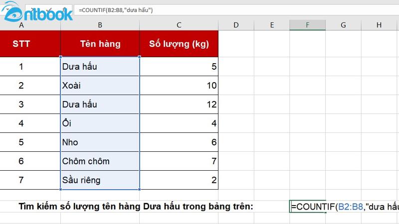 Hàm Countif trong Excel