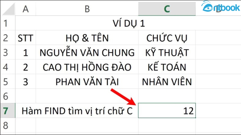 Hàm FIND trong Excel