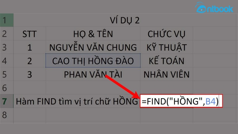 Hàm FIND trong Excel