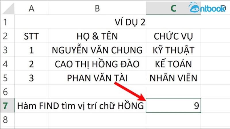 Hàm FIND trong Excel