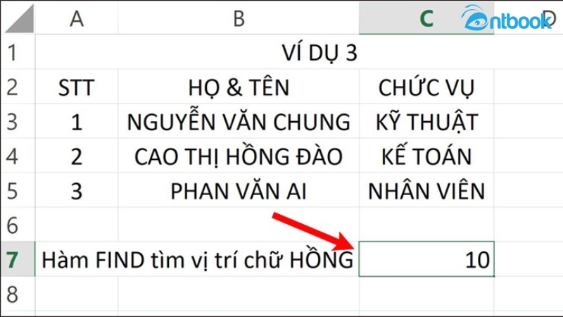 Hàm FIND trong Excel