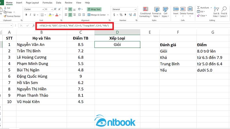 Hàm Ifs trong Excel