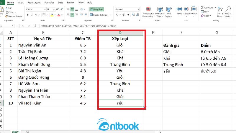 Hàm Ifs trong Excel