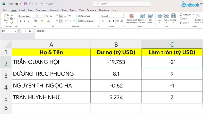 Hàm làm tròn trong Excel