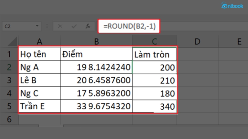 Hàm làm tròn trong Excel