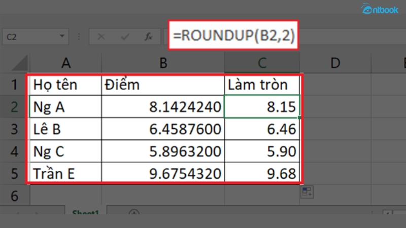 Hàm làm tròn trong Excel