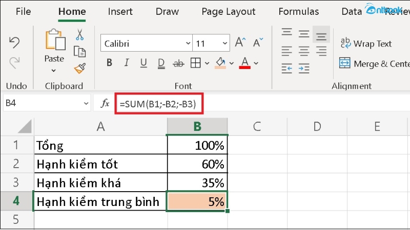 Hàm trừ trong Excel