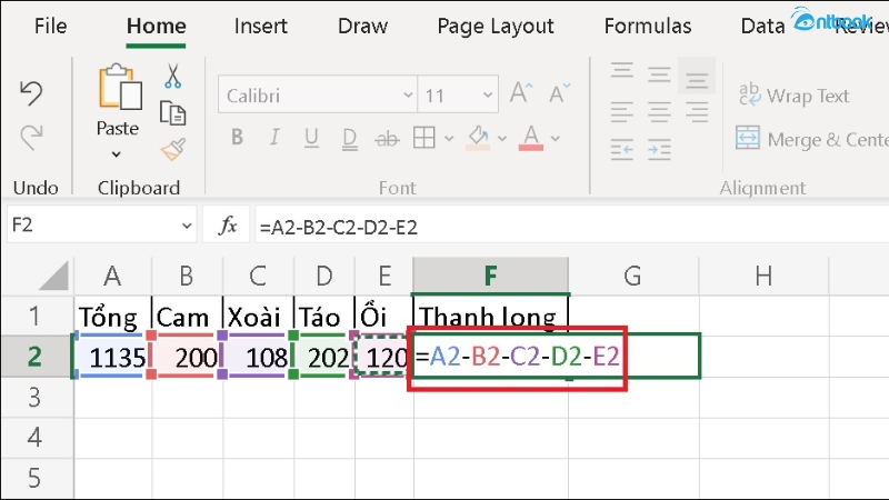 Hàm trừ trong Excel