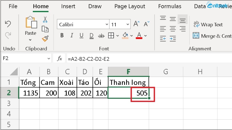 Hàm trừ trong Excel