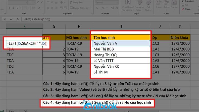 Hàm left trong Excel