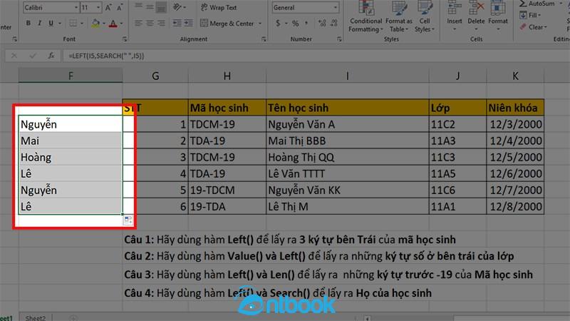 Hàm left trong Excel