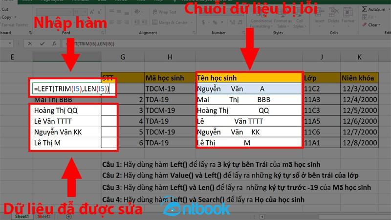 Hàm left trong Excel