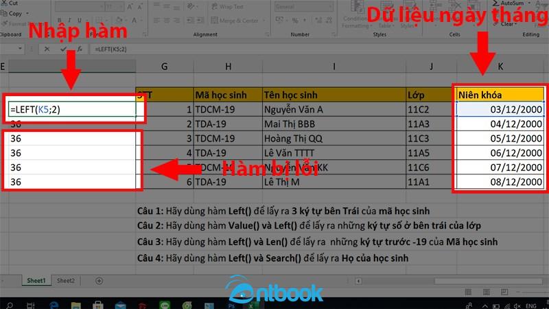 Hàm left trong Excel