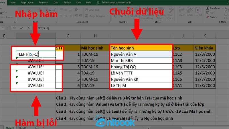 Hàm left trong Excel